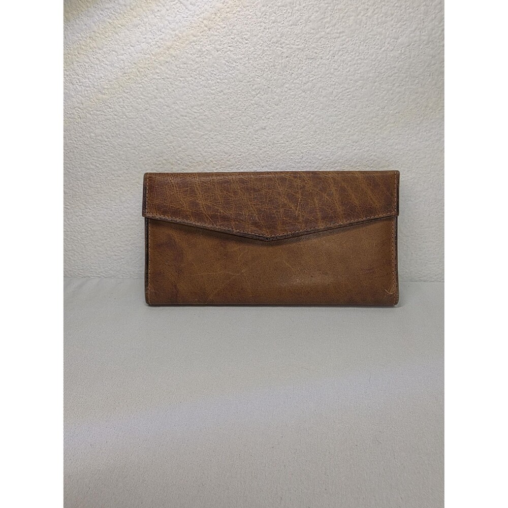 Vintage Brown Leather Clutch Wallet Distressed Genuine Leather Fold Over Purse
